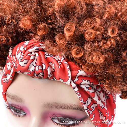 Free Sample Wholesale Natural Heat Resistant Kinky Cruly Afro Short Wig Synthetic Hair Headband Wigs For Black Women